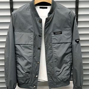 TEMU 남성용 야구 재킷 - 버튼업 경량 코트, 기능성 포켓 포함, 폴리에스터 안감 캐주얼 & 정장용 아우터웨어 - 클래식 패치워크 디자인, 스타일리시한 비탄력 원단