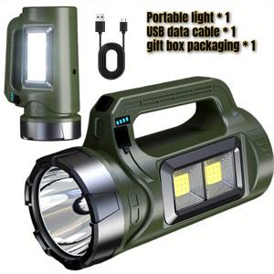 TEMU 25개의 새로운 태양열 초밝직접 긴 거리 야외 휴대용 손전등, 손잡이와 고밝스 사이드 라이트, ABS 내구성 소재, Type-C 및 태양 충전, 18650 리튬 배터리 1200mAh 내구성, 다중 조정 모드 4개의 플래싱 기능, 야간 여행, 야외 스포츠, 탐사, 유지보수, 가정 비상용 필수 고밝스 긴 손전등|후레쉬