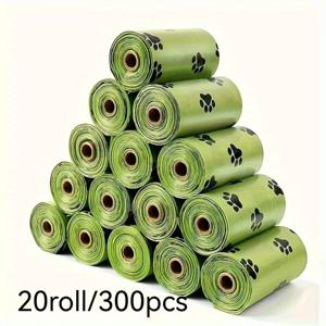 TEMU 300개 20롤 누수 방지 & 냄새 차단 펫 배변 봉투, 두꺼운 휴대용 고양이 및 강아지 똥 줍기 봉투, 발자국 디자인으로 쉬운 청소