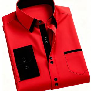 TEMU 남성용 슬림핏 주름방지 비즈니스 드레스 셔츠 - 클래식 칼라 & 대비 화이트/블랙/탄/그레이/네이비 - 맞춤형 오피스 웨딩 정장 재킷 코트, 세탁기 사용 가능 올시즌 정장