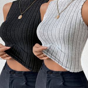 TEMU 2개 여성용 리브드 민소매 탑 - 라운드 넥 미디엄 스트레치 사계절 레이어링 필수품, 단색 기계 세탁 가능 휴가 & 캐주얼 탑, 일상 필수 아이템, 다용도 디자인, 신축성 있는 원단, 베이직 워드로브 스테이플, 여행 필수품