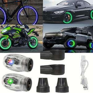 TEMU 2개 LED 휠 라이트 시스템 (모션 & 타이어 밸브 캡 포함) - RGB 멀티컬러 (빨강/초록/파랑/분홍/노랑), 트럭, 용 - 자동 켜짐/꺼짐, 저전압 자전거/ 조명