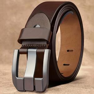 TEMU 남성용 정품 가죽 벨트 합금 버클 - 비즈니스 캐주얼 & 청바지용 중간 폭 드레스 벨트, 내구성 있는 스냅 클로저가 있는 블랙 벨트, 땀에 강한 사계절용, 드레스 팬츠와 호환 (닦지 않아도 관리 가능)