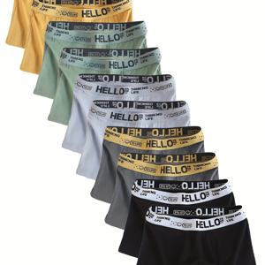 TEMU 남성용 박서 쇼츠 세트 10개, 남성을 위한 필수품, 캐주얼한 단색 속옷, 세련된 트렌디한 문자 허리밴드, 신축성, 편안함, 부드럽고 통기성이 좋은 남성용 속옷, 일상적인 착용에 적합한 내구성 있는 스포츠 반바지.