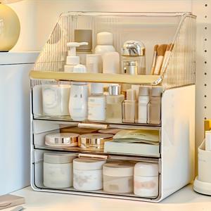 TEMU 럭셔리 서랍 정리함, 투명 디자인과 쉬운 손잡이가 있는 다층 대용량 화장품 보관함, 99개 비화장품 호환성. 생일이나 할로윈 선물로 완벽한 아이디어