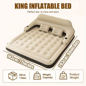 TEMU RV 에어 매트리스 헤드보드 및 베개 포함 휴대용 내구성 블로우업 슬리핑 패드, 거실, 킹캠프, 텐트, 야외 뒷마당, 집, 캠핑, 피크닉, 해변, 여행, 결혼식 시즌 및 파티 선물용 휴대용