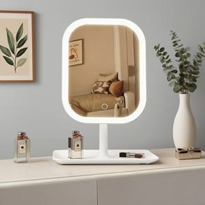 TEMU 휴대용 LED 메이크업 미러 - 회전 표면, 3가지 모드 & 밝기 조절 기능 - 핑크/화이트 화장대 미러 (웜 화이트/), 플러그 없이 사용 가능, 여행용, 생일/크리스마스 선물