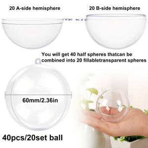 TEMU 40개/20세트 투명 플라스틱 채우기 가능 장식 공, 4/5/6cm 크리스마스 트리 장식 액세서리, 재사용 가능한 아크릴 공, 채우기 가능한 랩핑 사탕, 장식, 웨딩 파티, 할로윈, 크리스마스 장식, 홈 데코 & 침실 데코에 적합