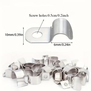 TEMU 304 스테인리스 스틸 와이어 및 케이블 고정 클립 60개입, 고성능 헤비 듀티 와이어 클램프, 단면 말타기 압력 라인 클립, 범용 단일 홀 케이블 설치 클램프, 고품질 금속 U자형 파이프 클립