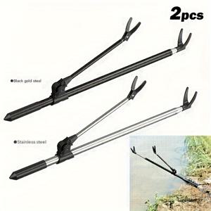 TEMU 2개 세트 고강도 스테인리스 스틸 텔레스코픽 낚싯대 홀더 (지면 삽입식) - 길이 조절 확장, 지면 삽입 디자인으로 야외 낚시 액세서리의 안정성을 보장 (블랙), 낚싯대 보관, 견고한 구조, 내구성 있는 제작