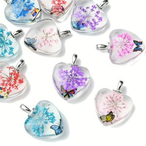 TEMU 휴일 선물용 DIY 액세서리 10개 유리 복숭아 하트 펜던트, 귀걸이 및 목걸이 만들기