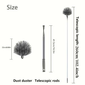 TEMU 1개 헤비듀티 텔레스코픽 웹 클리너 - 확장 가능한 핸들, 수동 작동, 배터리 불필요 - 실내/외용 스테인리스 스틸 구조 - 높은 코너, 천장, 바닥청소에 이상적 - 홈, 오피스, 차고 청소용 - 공간 절약형 디자인, 접근하기 어려운 곳, 컴팩트 보관, 내구성 레진 헤드, 다목적 도구, 가정 관리