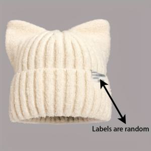 TEMU 여성용 고양이 귀 모자 - 두꺼운 겨울용 귀 보호, 귀여운 고양이 디자인 & 추운 날씨용, 세탁기 사용 가능, 다양한 색상 옵션 (단색 & 고양이 귀 스타일) - 파티 & 캐주얼 복장에 적합한 포근한 모자