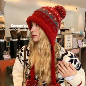 TEMU 랜시티와 여성용 비니 모자 - 접이식 겨울용 보온 이어 보호, 탄력적 얼굴 디자인, 추운 날씨 사이클링, 얼굴 특징, 라이딩 및 야외 활동용 (브랜드명)