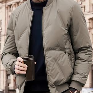 TEMU 남성용 겨울 기모 안감 두꺼운 따뜻한 캐주얼 심플 패션 야구 점퍼 | 100%, 스탠드 칼라, 편안하고 부드러운 피부 친화적, 방풍 골지 커프스 및 탄성 밑단, 가을/겨울 야외 활동에 적합