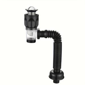 TEMU RV 욕실 배수구 키트 | 냄새 제어 기능이 있는 확장형 P-트랩 디자인, 두꺼운 금속 구조, 조절 가능하고 부식 방지 기능이 있는 유연한 파이프, 간편한 설치 하드웨어 포함, 캠핑 트레일러용 컴팩트하고 휴대 가능