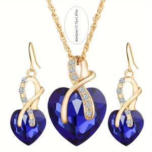 TEMU 인조 유리로 제작된 우아한 복숭아 하트 목걸이와 귀걸이 세트. 여성 또는 로맨틱 선물로 완벽하며, 데일리 웨어 주얼리 | 우아한 목걸이 | 라인스톤 장식, 목걸이 세트