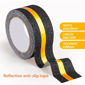 TEMU 반사 미끄럼 방지 테이프 롤 - 내구성 있는 폴리염화비닐 안전 그립, 트랙션 그릿, 스케이트보드, 계단 및 실외/실내 표면용 방수 접착제(목재, 유리, 금속, 석재, 건식 벽체)