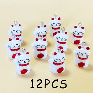 TEMU 12개 귀여운 3D 만에키네코 레진 펜던트 행운의 고양이 동물 귀걸이 목걸이 키체인 DIY 공예 키트