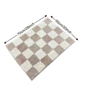 TEMU 홈버 체크무늬 미끄럼 방지 욕실 매트 - 부드러운 마이크로파이버, 흡수성, 기계 세척 가능, 고급스러운 트림 도어 매트, 욕실, 샤워 지역, 홈 데코용, 두 가지 크기 제공, 욕실 매트|체크무늬 패턴|기계 세척 가능 매트, 욕실 매트