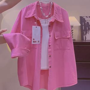 TEMU 여성용 연두색 캐주얼 긴팔 셔츠 - 루즈핏, 가슴 포켓이 있는 버튼업, 편안한 봄/가을 상의, 캐주얼 의상용 여성 셔츠