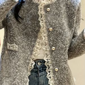 TEMU 여성을 위한 스타일리시한 하이엔드 그레이 레이스 가디건. 다양한 상황에 완벽하며, 섬세한 향과 새로운 세련된 분위기를 특징으로 합니다.