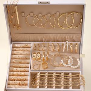 TEMU 54개 빈티지 우아한 인조 진주 귀걸이, 하트 뱀 뼈 체인 반지 및 팔찌 세트 (여성 데일리 외출용, 어버이날 선물로 완벽, 상자 미포함)