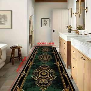 TEMU 호텔 및 레스토랑용 골든 벨벳 유럽 스타일 복도 입구 도어 매트 1개, 가정용 길이 긴 매트, 미끄럼 방지 바닥 매트, 가족 식당 장식용 내마모성 및 쉽게 청소 가능한 발판 러너 야외 매트, 야외 파티오 매트, 캠핑, 피크닉