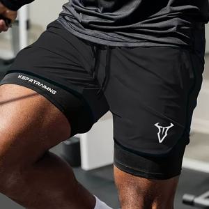 TEMU 세련된 기하학적 소경 헤드 프린트가 돋보이는 남성용 속건성 통기성 트레이닝 반바지. 해변 및 운동 활동에 적합합니다.