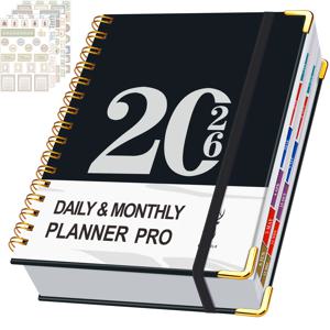 TEMU 2026년 스파이럴 바운드 플래너 | 400페이지, 일일 & 월별 계획, 날짜 표기 하드 커버, 합성 인조 가죽, 효율적인 스케줄 & 할 일 목록, 자아 통제력 & 시간 관리 - BRAVE ELK