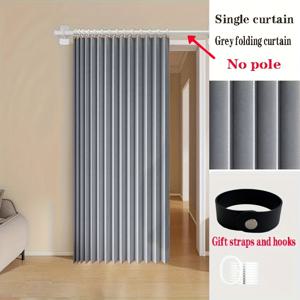 TEMU 접이식 도어 커튼 (도어 후크 포함) - 텔레스코픽 로드 불필요, 웨이브 폴드 디자인 (바 확장/수축 불필요) - 가벼운 합성 섬유로 제작된 프라이버시 스크린, 침실, 거실용 - 간편한 설치, 쉽게 닦을 수 있음, 다양한 사이즈 패널