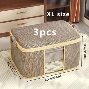 TEMU 3개 묶음 대용량 방진 옷 보관 백 지퍼 잠금 - 옷장, 침대 밑, 가정, 침대 밑 수납을 위한 강력한 부직포 원단 정리함