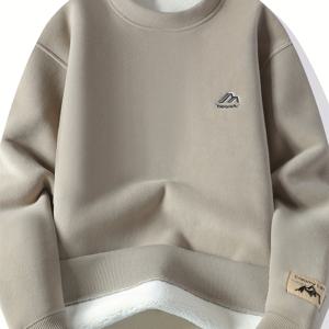 TEMU [Shule Water Obm]의 새로운 가을/겨울 컬렉션은 장식적인 라운드넥과 긴소매가 특징인 남성용 긴팔 스웨트셔츠를 특징으로 합니다. 소매 밑단에는 라벨이 장식되어 있으며, 따뜻하고 편안함을 위해 두꺼운 원단에 기모 안감이 있습니다.