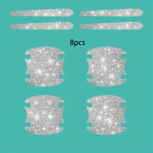 TEMU 8개 반짝이는 글리터 자동차 도어 핸들 보호대 - 왼쪽 핸들용 비닐 방지 스크래치 필름, 내구성 있고 스타일리시한 자동차 도어 핸들 보호, 자동차 도어 프로텍터