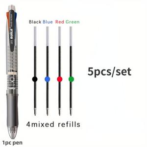 TEMU 4색 5in1 교체 가능한 리필이 있는 컬러풀 볼펜 5개 세트, 학교, 필기용품, 사무용품