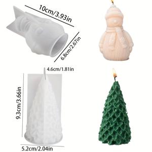 TEMU 2개 세트 실리콘 몰드 - DIY 캔들, 비누, 석고 공예용 눈사람 & 크리스마스 트리 디자인 | 튼튼한 화이트 실리콘과 축제 모양 | 계절 선물 만들기, 크리스마스 공예에 이상적