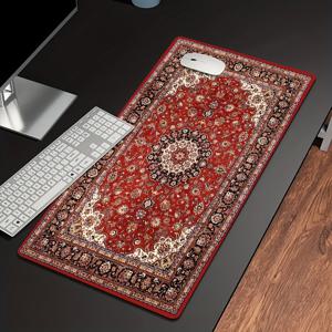 TEMU 빈티지 페르시아 꽃 디자인 XL 키보드 및 마우스 패드 - 내구성 있는 폴리에스테르, 미끄럼 방지 고무 뒷면, 정밀한 자수 엣지, 가정 사무실, 게임 룸 또는 작업 공간용 대형 크기 - 그를 또는 그녀를 위한 완벽한 선물, 홈 오피스 매트 | 빈티지 페르시아 디자인 | 내구성 있는 폴리에스테르 매트, 대형 마우스 패드