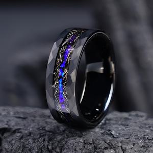 TEMU 남성용 스타일리시 8mm 316L 스테인리스 스틸 반지, 합성 블루 갤럭시 오팔 장식, 화성석 모양의 인조 망치 패턴 디자인, 약혼 및 결혼식에 적합, 남성을 위한 이상적인 선물.