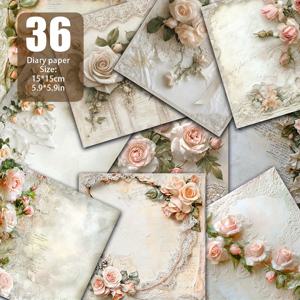 TEMU 장미 리본 레이스 화환 패턴 스크랩북지, 핸드메이드 종이, 추모 앨범 배경 카드 매트 레트로 다이어리 인사말카드 제작 배경 장식 쓰레기 일기 핸드메이드 등 다양한 용도에 적합한 재료지 - 5.9 * 5.9인치 36매