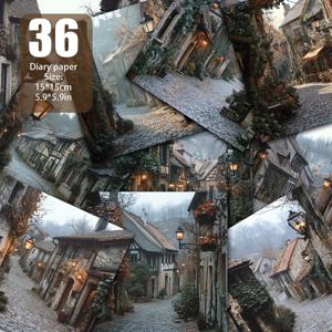 TEMU 36가지 독특한 유럽 스타일의 거리 디자인 (돌길 및 등대 기둥 포함), 스크랩북 용지, 장식 용지, 수제 빈티지 다이어리, 정크 저널, 선물 포장, 기념 앨범, 배경 카드 매트에 적합한 재료 용지