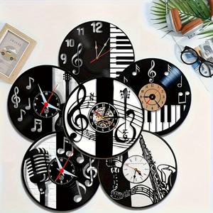 TEMU 6개 세트 음악 테마 재활용 나무 코스터 - 빈티지 시계 & 음표 디자인, 내열성 미끄럼 방지 드링크 패드, 홈/오피스/카페용 - 독특한 생일 크리스마스 선물 아이디어, 음악 장식품, 아트 코스터, 내구성 있는 구조, 기능적 인테리어 소품