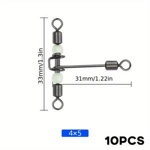TEMU 10개 스테인레스 스틸 3방향 스윌 태클 - T자 모양 낚시 바렐 스윌, 빛나는 비즈가 있는 부드러운 이동 360°, 태클 조직 및 쉬운 릴리스에 이상적, 낚시 스윌, 태클 조직자, 시각적으로 매력적인 비즈, 내구성 있는 낚시 하드웨어