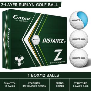TEMU Caizer 12개입 장거리 골프공, 저압축 코어 2층 설계로 40야드 이상 추가 거리 제공, 안정적인 비행과 균형 잡힌 스피닝감, 연습 및 게임용으로 모든 실력에 적합한 골프공
