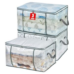 TEMU 3개 대용량 80L 투명 보관백 - 헤비듀티 핸들 & 지퍼 클로저, 옷장, 침대 밑, 여행, 이사용 스택 가능 공간 절약 정리함 (3개 세트), 강화된 솔기, 대학생을 위한 안전한 수납 솔루션