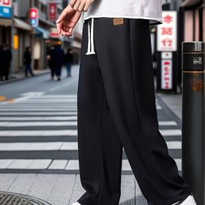 TEMU Z h i y u O BM 아이스 실키 캐주얼 팬츠 남성 여름 트렌디 브랜드 다용도 세로 레그 바지 남성 와이드 레그 루즈 스포츠 팬츠|여름바지