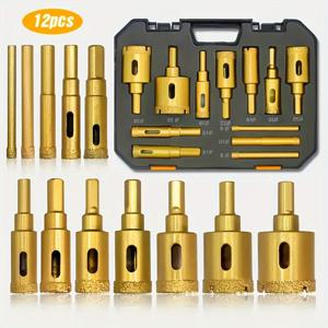 TEMU 12개 드릴 비트 세트 | 6~35mm 범위의 유리, 대리석, 화강암, 석재, 타일 및 세라믹용 홀쏘 키트 - 고급스러운 박스 포장, 수동 공구, 내구성 강한 합금 소재 - 노동자들을 위한 이상적인 크리스마스 및 새해 선물