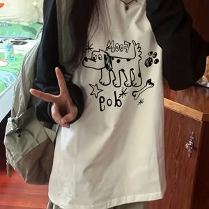 TEMU 여성 오버사이즈 Y2K 일본풍 한국 스타일 긴팔 티셔츠 - 오버사이즈 라운드넥 래글런 슬리브 블라우스, 부드러운 혼방 캐주얼 & 세미 포멀 의상, 사계절 레이어링 필수품 (봄 가을 겨울), 귀여운 티셔츠, 겨울 의류, 여성 상의, 반팔티 여성