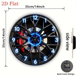 TEMU 2D 평면. 1개. 자동차 휠캡 루미너스 테크 스타일 벽시계 - 무소음 라운드 벽시계 - 침실, 거실, 사무실, 주방, 욕실에 완벽한 장식 - 12/14인치 (AA 배터리 미포함) 할로윈 크리스마스 장식, 2D 평면