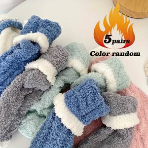 TEMU 여성용 겨울 따뜻한 기모 안감 삭스 5켤레 - 두꺼운 보온감, 미끄럼 방지 골지 커프스 & 아치 지지, 부드러운 파스텔 색상 (핑크, ) - 사계절용, 세탁기 사용 가능, 가정, 사무실, 여행용 - 추운 날씨 및 장시간 착용에 적합, 겨울 양말