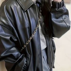 TEMU 여성용 빈티지 합성가죽 자켓 - H라인 겨울 코트, 전체 지퍼 프론트, 레트로 스타일 캐주얼 아우터웨어 (가을/겨울용 세탁기 세탁 가능 PU)